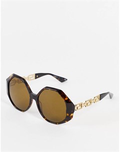 Женские солнцезащитные oversized очки в коричневой круглой оправе Versace