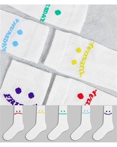 Набор из 5 пар белых носков в рубчик до икр с названиями дней недели Asos design