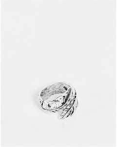 Серебристое кольцо с дизайном в виде оборачивающегося вокруг пальца пера DesignB Designb london