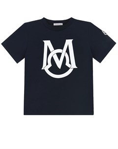 Темно синяя футболка с белым логотипом Moncler