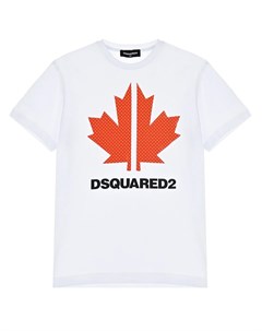 Белая футболка с принтом кленовый лист Dsquared2