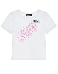 Белая футболка с розовыми котами Diesel