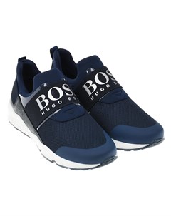 Темно синие кроссовки с белым логотипом Boss