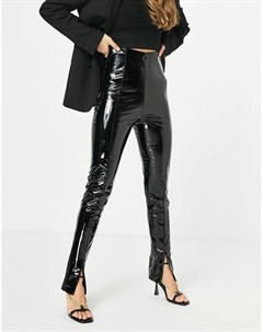 Черные виниловые классические брюки с завышенной талией и разрезом спереди Flounce london