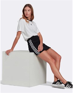 Черная флисовая мини юбка с поясом и тремя полосками adicolor Adidas originals
