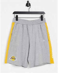 Серые трикотажные шорты с принтом логотипа и полосками по бокам NBA LA Lakers New era
