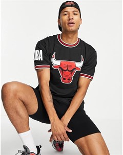 Черная сетчатая футболка в стиле oversized с надписью Chicago Bulls New era