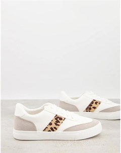 Белые кроссовки на шнуровке с леопардовыми полосками по бокам London rebel