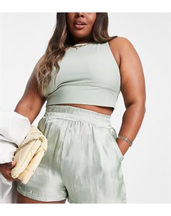 Атласные шорты бойфренда шалфейно зеленого цвета от комплекта x Naomi Genes In the style plus