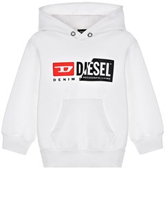Белая толстовка худи с логотипом Diesel