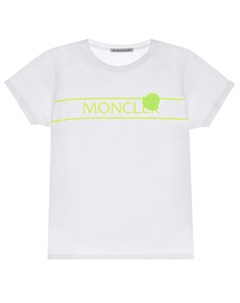 Белая футболка с салатовым логотипом Moncler