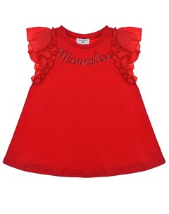Красная футболка с рюшами на рукавах Monnalisa