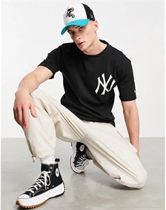 Черная oversized футболка с логотипом команды New York Yankees New era