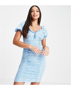 Голубое платье мини со сборками и цветочным принтом Influence tall