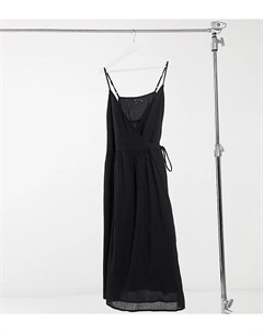 Черное платье макси с запахом складками и завязкой на талии ASOS DESIGN Curve Asos curve