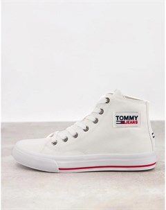 Высокие парусиновые кеды белого цвета на шнуровке с логотипом Tommy jeans