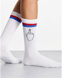 Белые носки с полосками и дизайном в виде руки со средним пальцем Typo