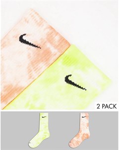 Набор из 2 пар носков желтого и розового цвета с принтом тай дай Nike