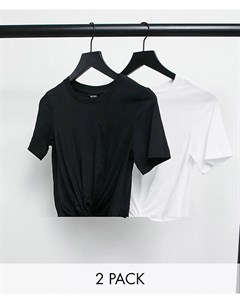 Набор из 2 футболок черного и белого цвета из органического хлопка с присборенной отделкой Wilma Monki