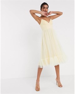 Платье миди из тюля в горошек лимонного цвета Asos design