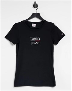 Черная зауженная футболка с логотипом essential Tommy jeans