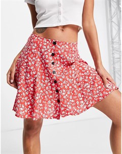 Красная мини юбка на пуговицах с цветочным принтом Topshop