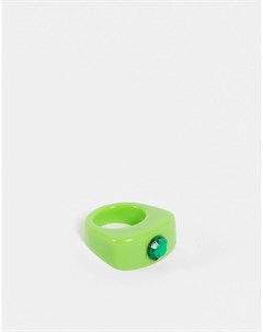 Кольцо из зеленого пластика с зеленым стразом Asos design