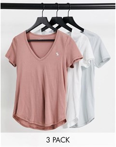 Набор из 3 футболок разных цветов с короткими рукавами и V образным вырезом Abercrombie & fitch