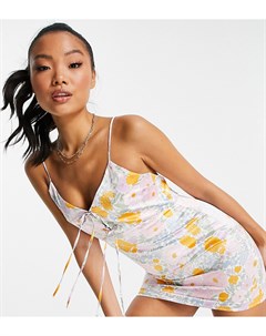 Платье комбинация мини с винтажным цветочным принтом и завязками Petite Topshop