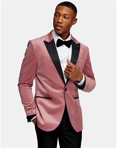 Розовый бархатный однобортный пиджак зауженного кроя Topman