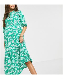 Свободное платье миди из жатой ткани с зеленым принтом New look maternity