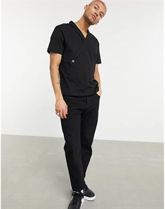 Черная трикотажная рубашка в рубчик с запахом Asos design