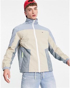 Куртка из технологичного материала бежевого цвета в стиле колор блок Tommy jeans