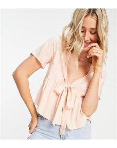 Блузка персикового цвета с короткими рукавами и завязкой спереди ASOS DESIGN Asos tall