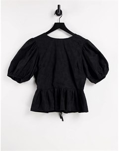 Черная блузка с вышивкой на рукавах и завязками на спине от комплекта x Lorna Luxe In the style