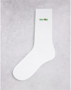 Белые носки с надписью New York Topman