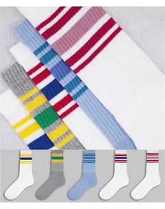 Набор из 5 пар носков с цветными полосками Topman