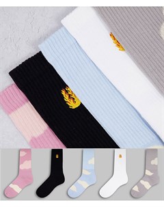 Набор из 5 пар носков разных цветов с облаками Topman