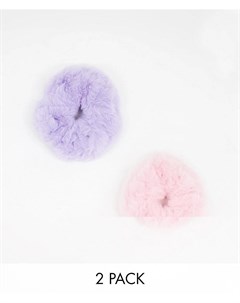 Набор из 2 резинок для волос из искусственного меха розового и фиолетового цвета Asos design