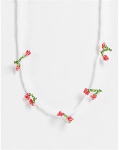 Белое плетеное ожерелье с вишнями Pieces