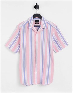 Розовая рубашка в полоску с короткими рукавами и отложным воротником Only & sons