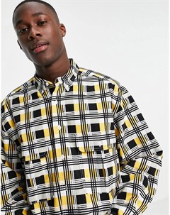 Свободная рубашка навыпуск с 2 карманами и принтом в клетку и квадраты черного и желтого цветов Levi Levis skateboarding