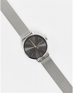 Серебристые часы с сетчатым ремешком и черным циферблатом Asos design