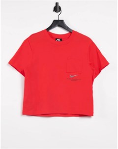 Красная oversized футболка с логотипом галочкой Nike