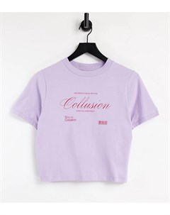 Сиреневая облегающая футболка с принтом с названием бренда Plus Collusion