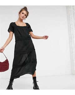 Черное ярусное платье миди с отделкой кружевом inspired Reclaimed vintage