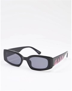Черно розовые солнцезащитные очки в прямоугольной оправе с принтом пламени x Nella Rose Skinnydip