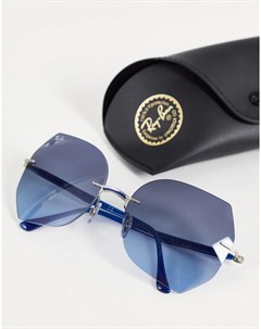 Женские квадратные солнцезащитные очки серебристого цвета в стиле oversized с синими стеклами Ray-ban®