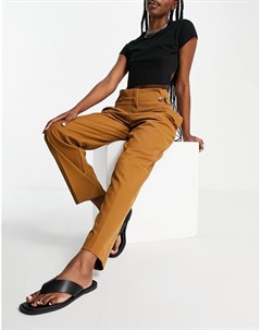 Классические коричневые брюки из переработанных материалов с завышенной талией и пуговицами Femme Selected