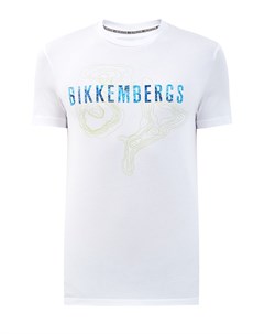 Белая футболка из эластичного хлопка с принтом Bikkembergs